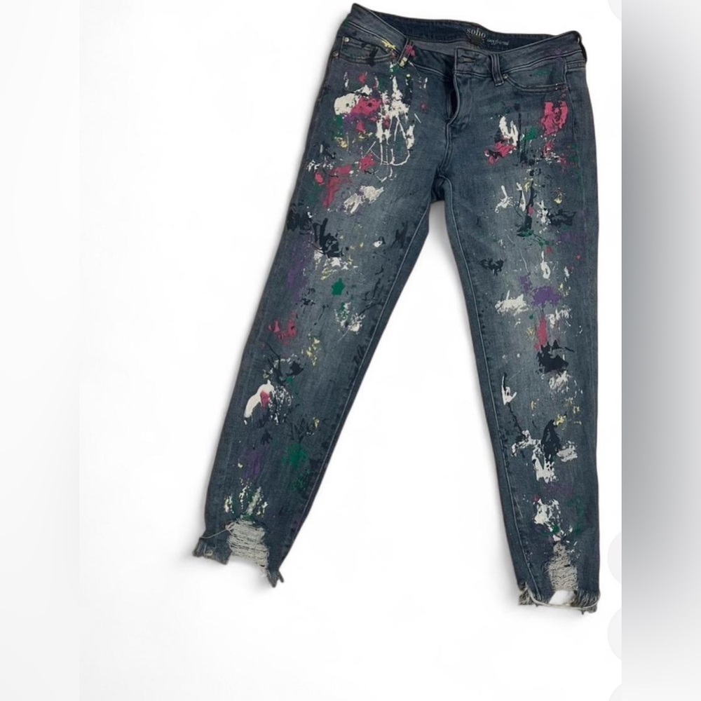 New York & Company Artistic Splatter Straight Leg Jeans
